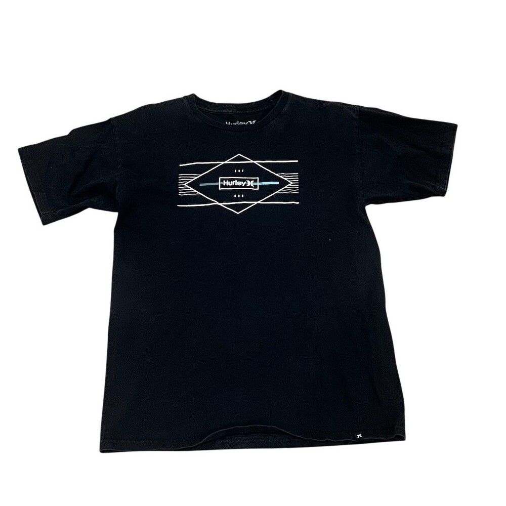 Hurley T-Shirt Mens Size M Black Short Sleeve Graphic Diamond Logo Crew